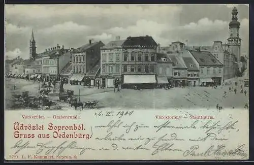 Mondschein-AK Oedenburg, Partie am Stadtturm