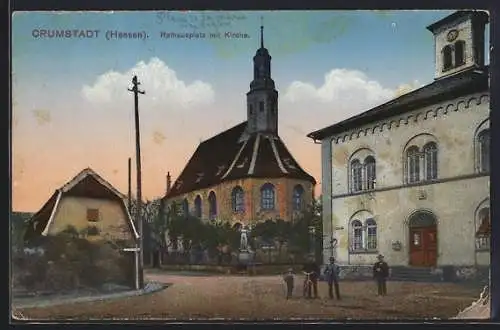 AK Crumstadt /Hessen, Rathausplatz mit Kirche