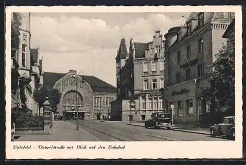 AK Bielefeld, Düppelstrasse mit Blick auf den Bahnhof