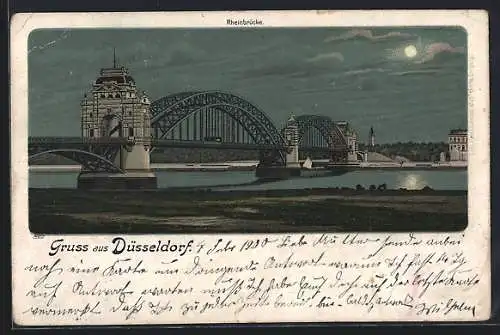 Lithographie Düsseldorf, Ansicht der Rheinbrücke