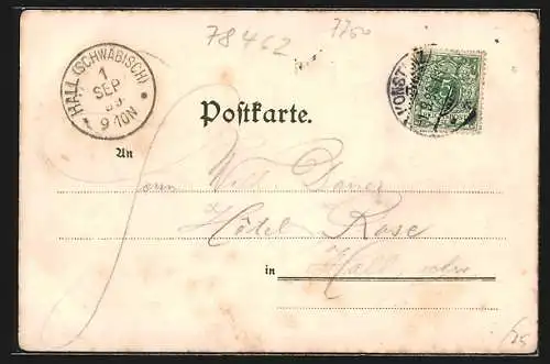 Lithographie Konstanz, Bodensee Dampfer, Totalansicht v. d. Seestrasse, Bademode