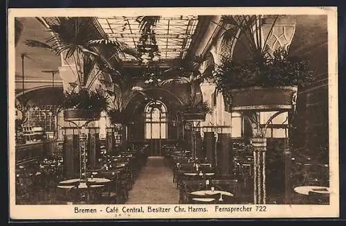 AK Bremen, Café Central v. Chr. Hans, Innenansicht