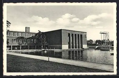 AK Berlin-Charlottenburg, Deutsches Sportforum mit Schwimmbad und Sprungturm