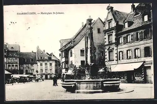 AK Saarbrücken, Marktplatz St. Johann mit Brunnen