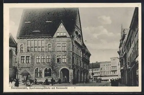 AK Nordhausen, Sparkassengebäude mit Kornmarkt