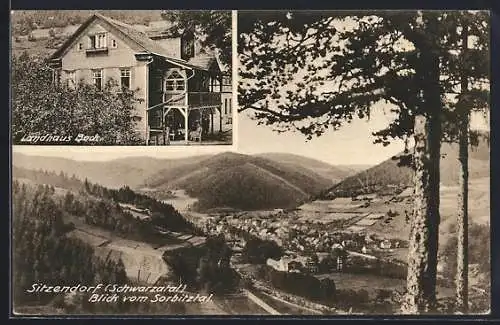 AK Sitzendorf /Schwarzatal, Blick vom Sorbitztal und Landhaus Bock