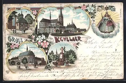 Lithographie Kevelaer, Klarissen-Kloster, Kroaten-Kreuz, Gnadenkapelle