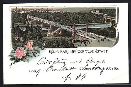 Lithographie Stuttgart- Cannstatt, König Karl Brücke