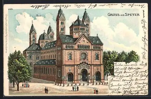 Lithographie Speyer, Blick auf den Dom