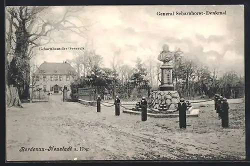 AK Bordenau bei Neustadt, Rittergut, General Scharnhorst-Denkmal und Geburtshaus