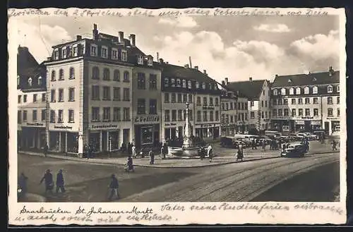 AK Saarbrücken, St. Johanner-Markt mit Geschäften