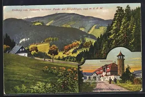 AK Keilberg, Hotel und Kaiser Franz Josefs-Aussichtsturm, Berg von Südwest betrachtet