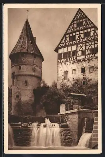 AK Balingen, Wasserfall beim Zollernschloss, Ganzsache WHW Winterhilfswerk 1934-35