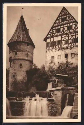 AK Balingen, Wasserfall beim Zollernschloss, Ganzsache WHW Winterhilfswerk 1934-35