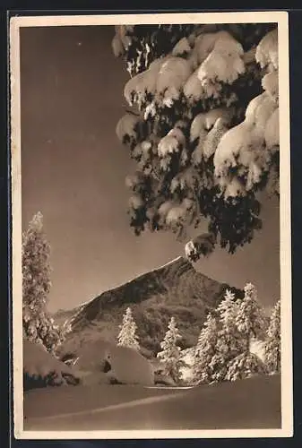 AK Verschneite Partie auf der Alpspitze, Ganzsache WHW Winterhilfswerk 1934 /35