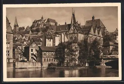 AK Marburg, Ortsansicht vom Fluss aus, Ganzsache WHW Winterhilfswerk 1934 /35