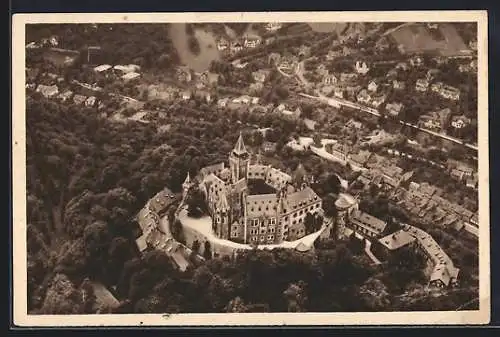 AK Wernigerode, Fliegeraufnahme des Ortes mit Schloss, Ganzsache WHW Winterhilfswerk 1934 /35