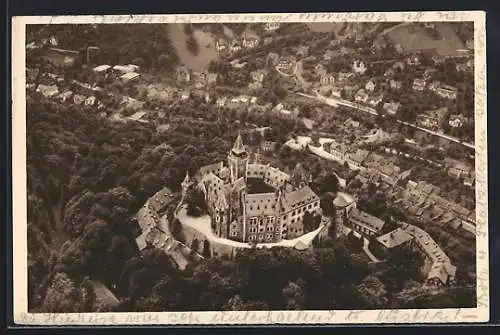 AK Wernigerode /Harz, Fliegeraufnahme des Ortes mit Schloss, Ganzsache WHW Winterhilfswerk 1934/35