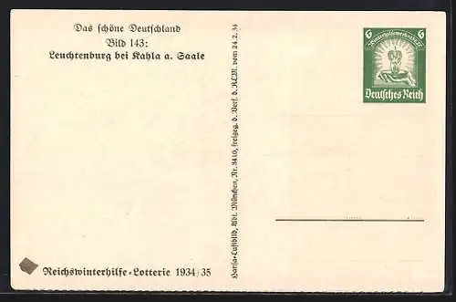 AK Kahla a. Saale, Die Leuchtenburg, Ganzsache WHW Winterhilfswerk 1934 /35