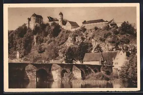 AK Harburg /Wörnitz, Brücke gegen Burg, Ganzsache WHW Winterhilfswerk 1934/35