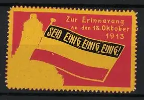 Reklamemarke Leipzig, Völerschlacht-Denkmal, Zur Erinnerung 18. Oktober 1913, Flagge und Denkmal