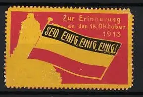 Reklamemarke Leipzig, Völerschlacht-Denkmal, Zur Erinnerung 18. Oktober 1913, Flagge und Denkmal