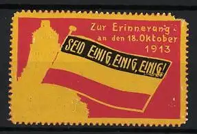 Reklamemarke Leipzig, Völerschlacht-Denkmal, Zur Erinnerung 18. Oktober 1913, Flagge und Denkmal