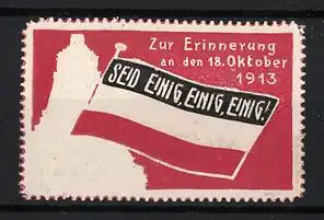 Reklamemarke Leipzig, Völerschlacht-Denkmal, Zur Erinnerung 18. Oktober 1913, Flagge und Denkmal