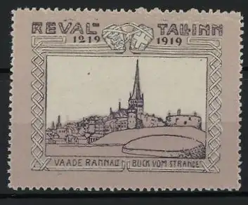 Reklamemarke Reval Tallinn, 1219 - 1919, Blick vom Strande, Stadtansicht