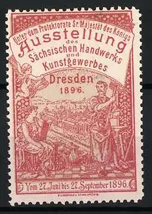 Reklamemarke Dresden, Ausstellung Sächsischen Handwerks und Kunstgewerbes 1896, Kunsthandwerker-Szene