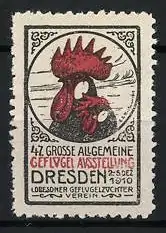 Reklamemarke Dresden, 4. Grosse Allgemeine Geflügel Ausstellung 1910, Hahn und Henne