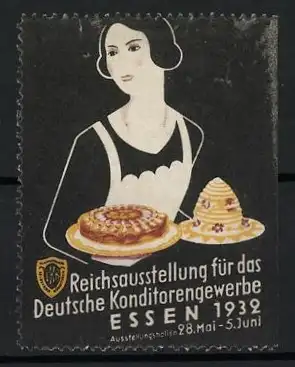 Reklamemarke Essen, Reichsausstellung für das Deutsche Konditorengewerbe, 1932, Frau mit Gebäck