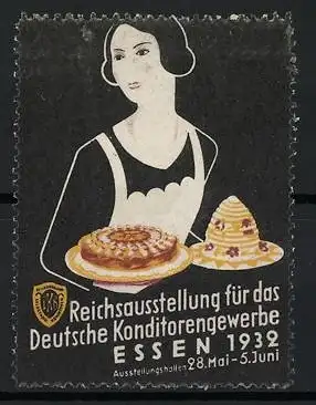 Reklamemarke Essen 1932, Reichsausstellung für das Deutsche Konditorengewerbe, Frau mit Gebäck