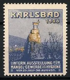 Reklamemarke Karlsbad 1908, Intern. Ausstellung Handel Gewerbe Hygiene, Steinbock