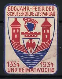 Reklamemarke Spandau, 600 Jahr-Feier der Schützengilde, Wappen mit Adler, 1934