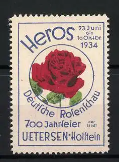 Reklamemarke Uetersen, Deutsche Rosenschau 1934, Rote Rose