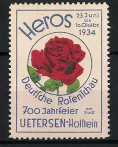 Reklamemarke Uetersen, Deutsche Rosenschau 1934, rote Rose