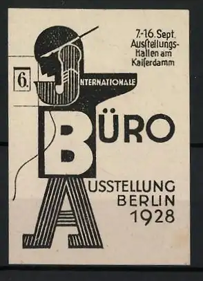 Reklamemarke Berlin, Internationale Büroausstellung, 1928, abstrakte Figur