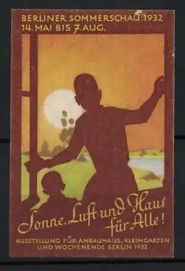 Reklamemarke Berlin, Sonne, Luft und Haus für Alle!, Mutter mit Kind und Landschaft, 1932