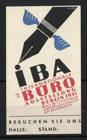 Reklamemarke Berlin, 7. Internationale Büro-Ausstellung 1931, Füllfederhalter und Pfeil