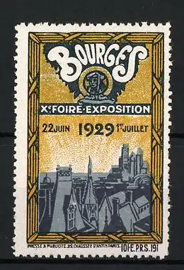 Reklamemarke Bourges, X. Foire-Exposition 1929, Stadtansicht