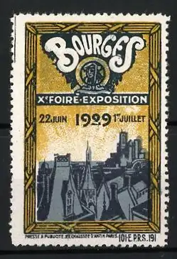 Reklamemarke Bourges, X. Foire-Exposition 1929, Stadtansicht