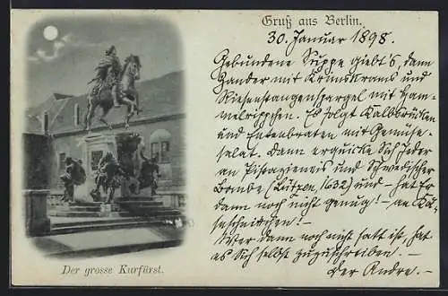 Mondschein-AK Berlin, Reiterdenkmal Der grosse Kurfürst