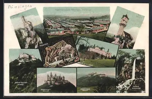 AK Münsingen / Truppenübungsplatz, Burg Lichtenstein, Burg Hohenzollern und Burgruine Hohen-Neuffen