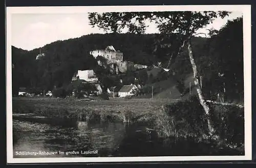 AK Anhausen / Reutlingen, Blick zur Schülzburg im grossen Lautertal