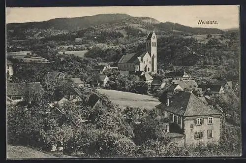 AK Neusatz / Bühl, Ortspartie mit Kirche