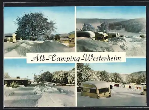 AK Westerheim / Alb, Wohnmobile auf dem Campingplatz im Schnee