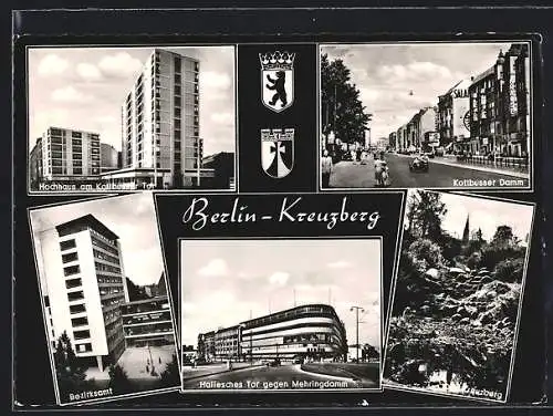 AK Berlin-Kreuzberg, Bezirksamt, Hallesches Tor und Kottbusser Damm