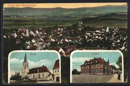 AK Oberurbach / Remstal, Kirche, Schule und Gesamtansicht