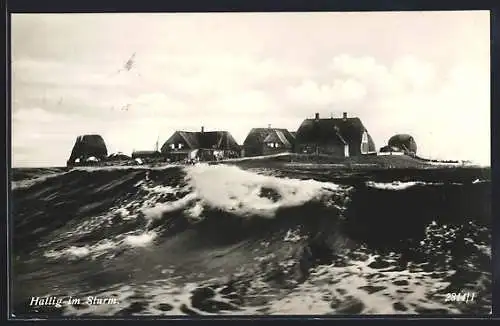 AK Hallig Hooge, Wellengang bei Sturm